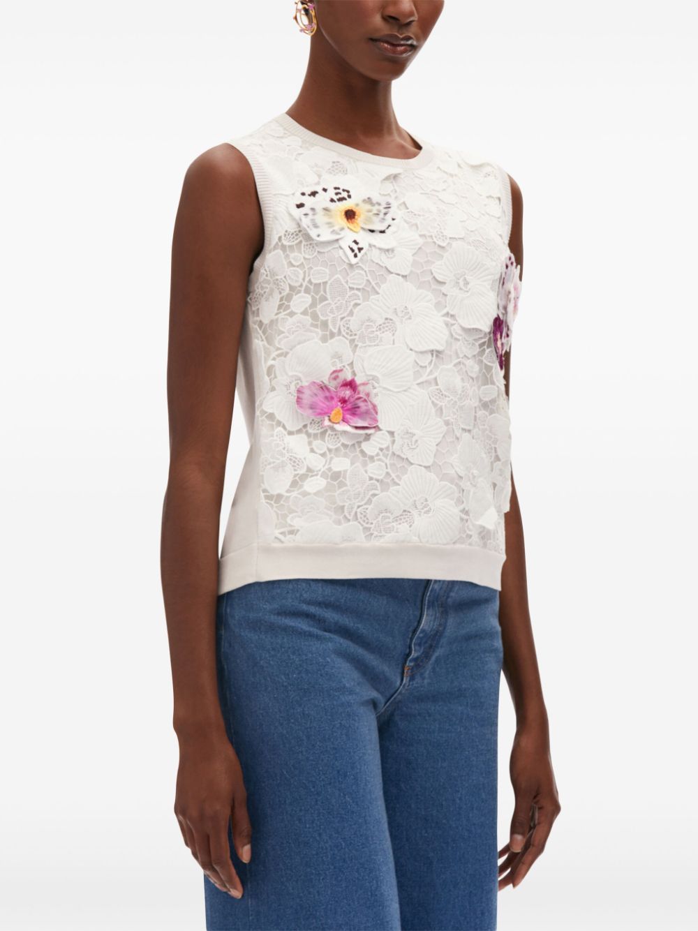 Shop Oscar De La Renta Orchid Threadwork-inset Tank Top In White