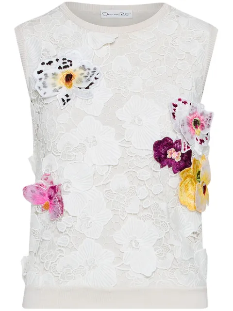 Oscar de la Renta Orchid threadwork-inset tank top