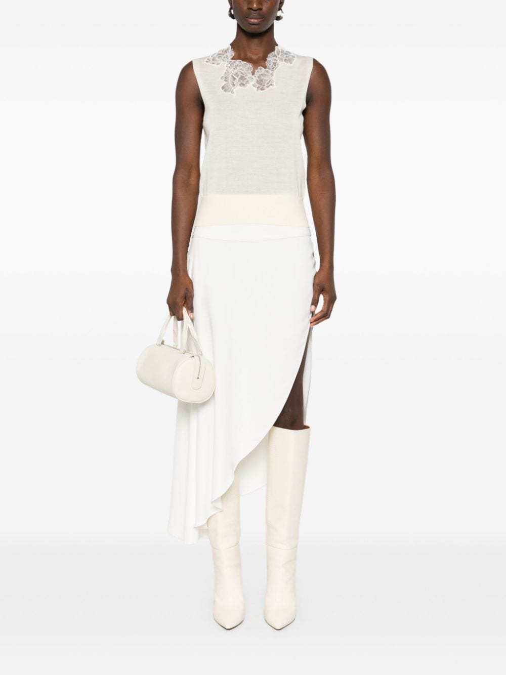 Shop Ermanno Scervino Corded Lace-panel Vest In Neutrals