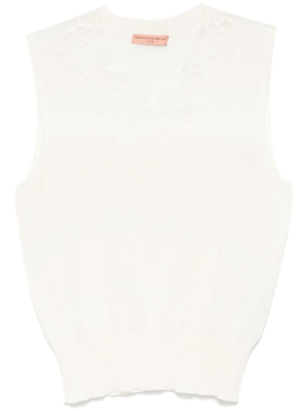 Shop Ermanno Scervino Corded Lace-panel Vest In Neutrals