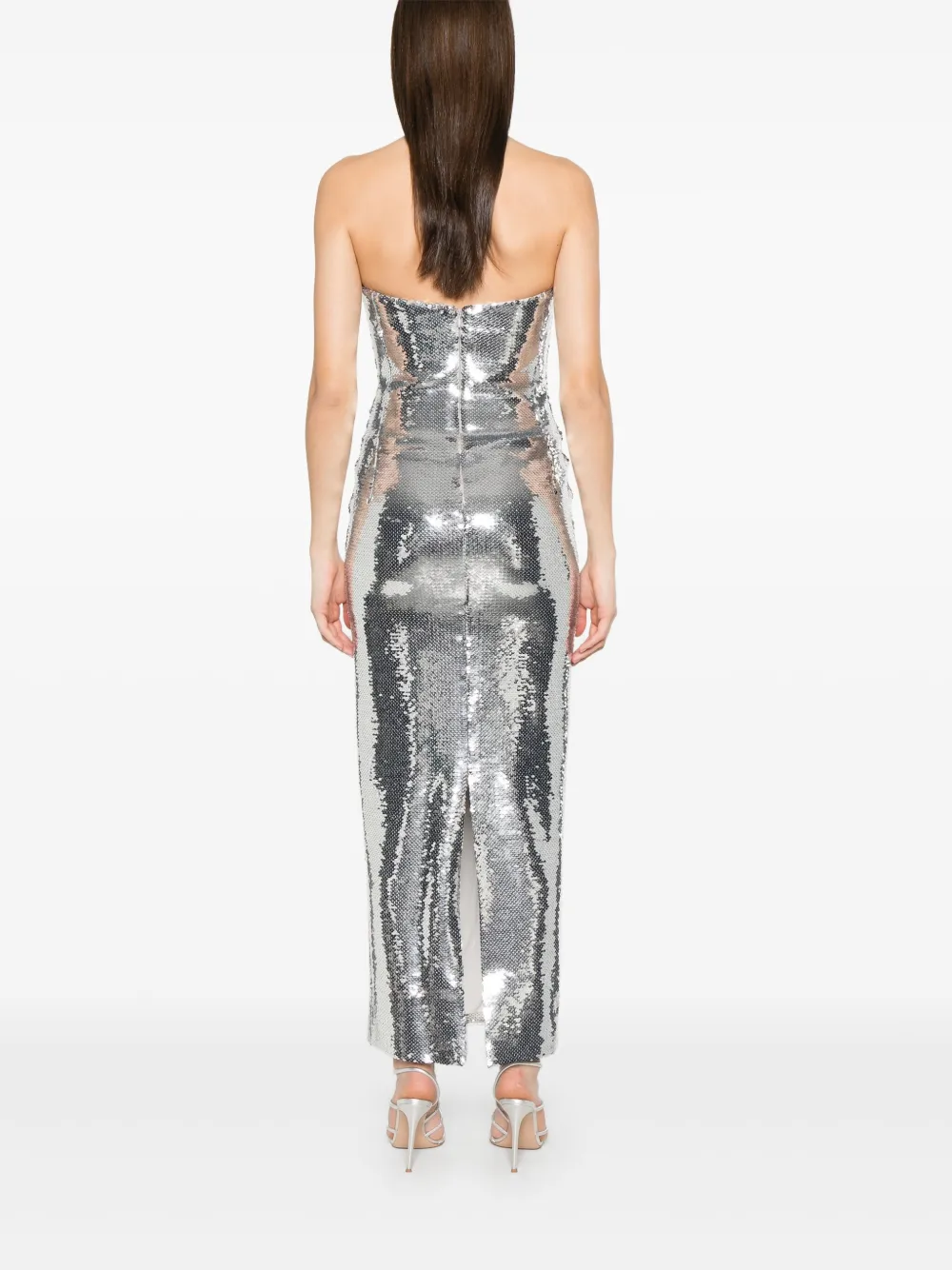 Monot Sequinned Bustier Midi Dress In Silver