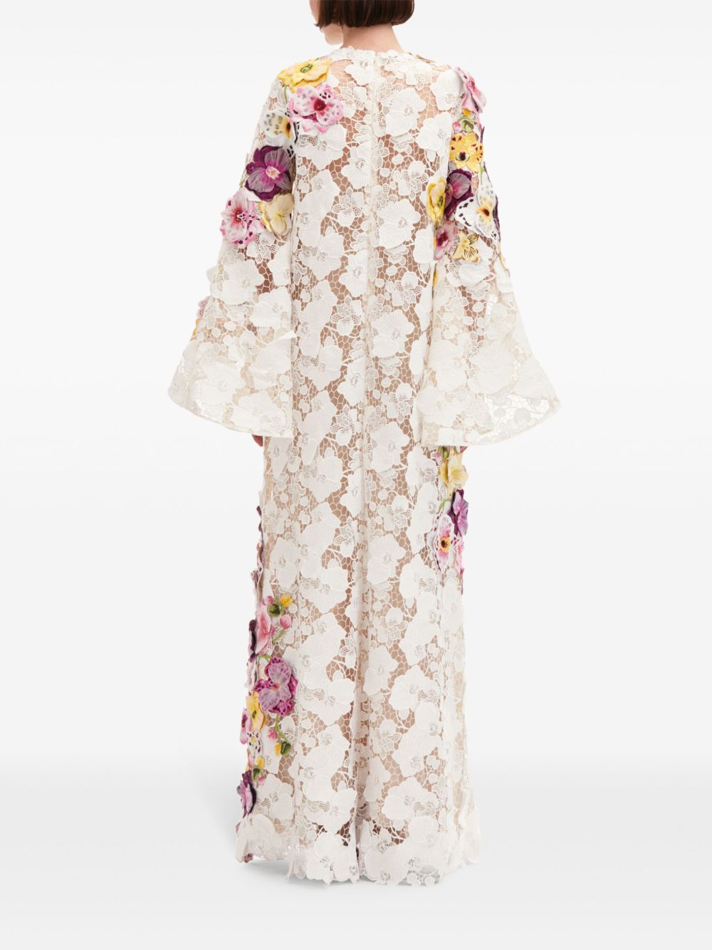 OSCAR DE LA RENTA ORCHID EMBROIDERED GUIPURE KAFTAN