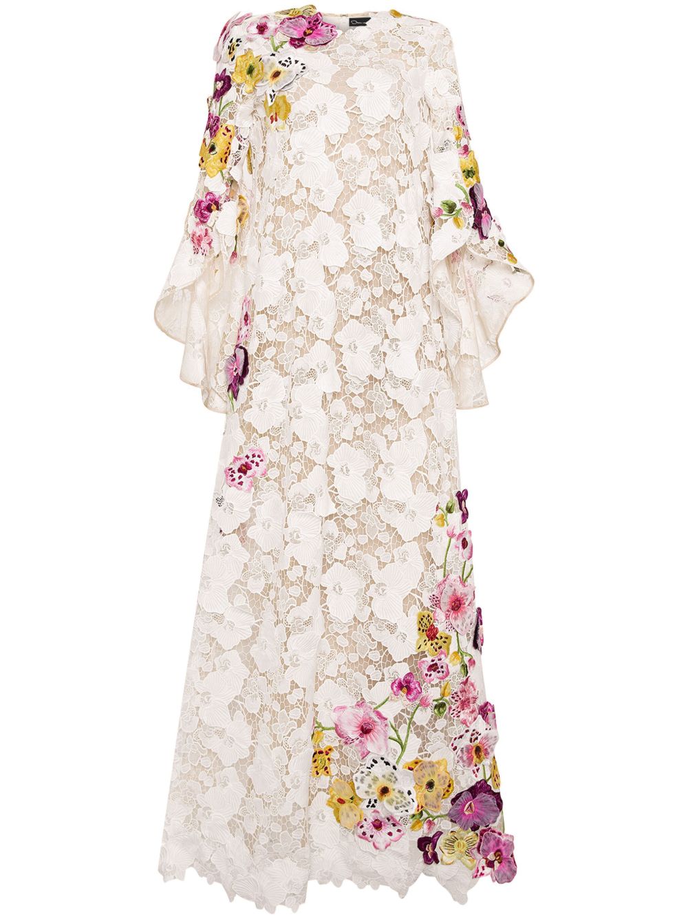 OSCAR DE LA RENTA ORCHID EMBROIDERED GUIPURE KAFTAN