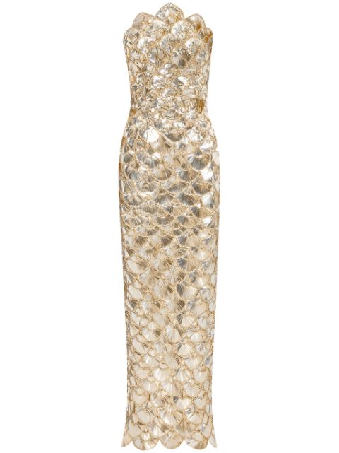 Oscar de la Renta sequin-scallop embroidered gown