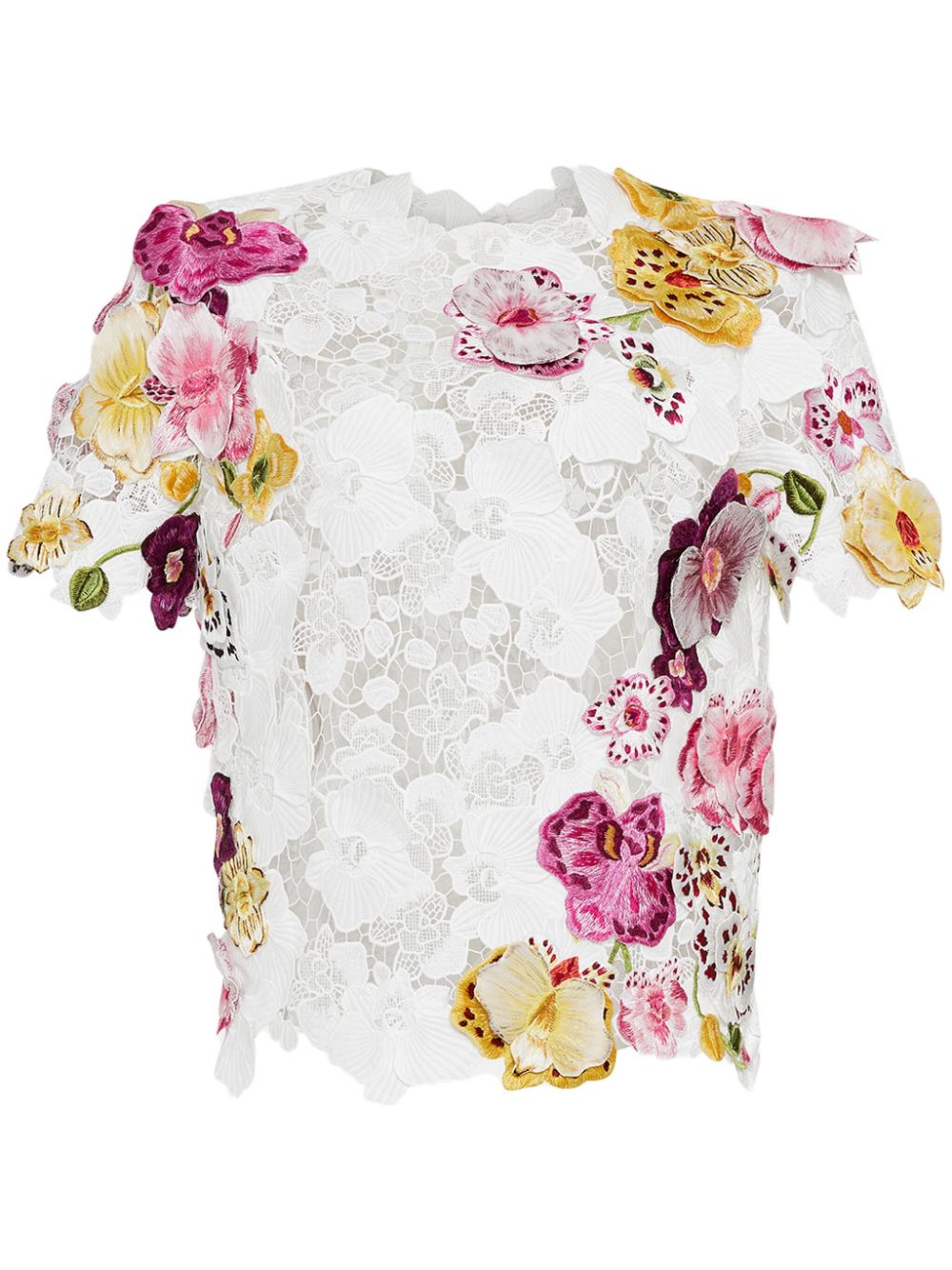 Orchid embroidered guipure blouse