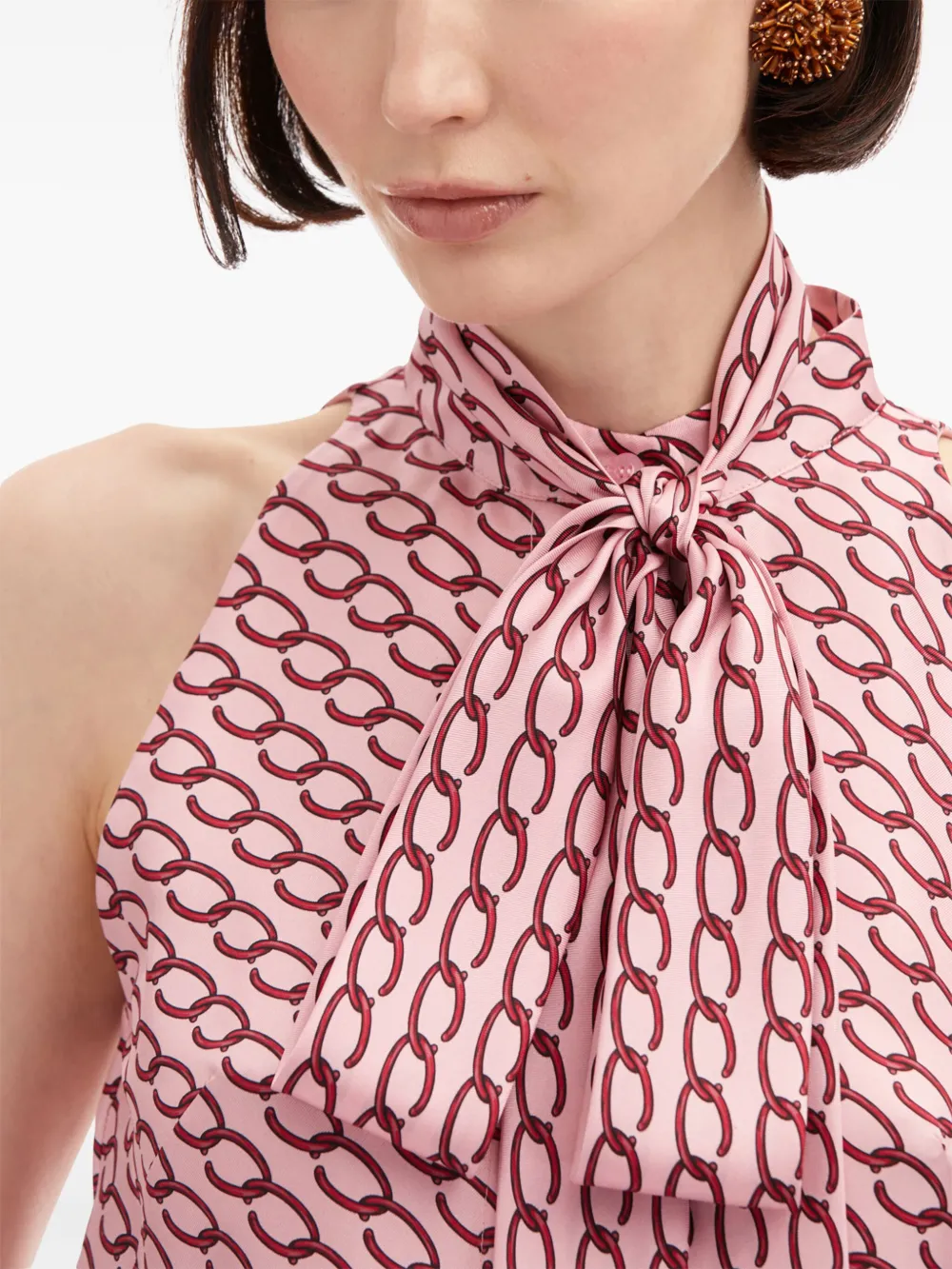 Oscar de la Renta Blusa Small Oscar smanicata con stampa catena | Image 6