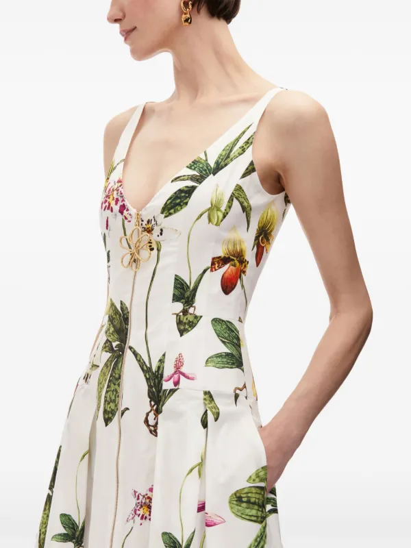 Oscar De La Renta Orchid zip-front Poplin Dress | White | FARFETCH