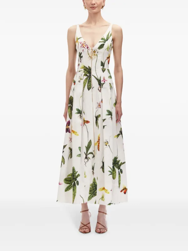Oscar De La Renta Orchid zip-front Poplin Dress | White | FARFETCH Oscar De La Renta Orchid zip-front Poplin Dress | White | FARFETCH