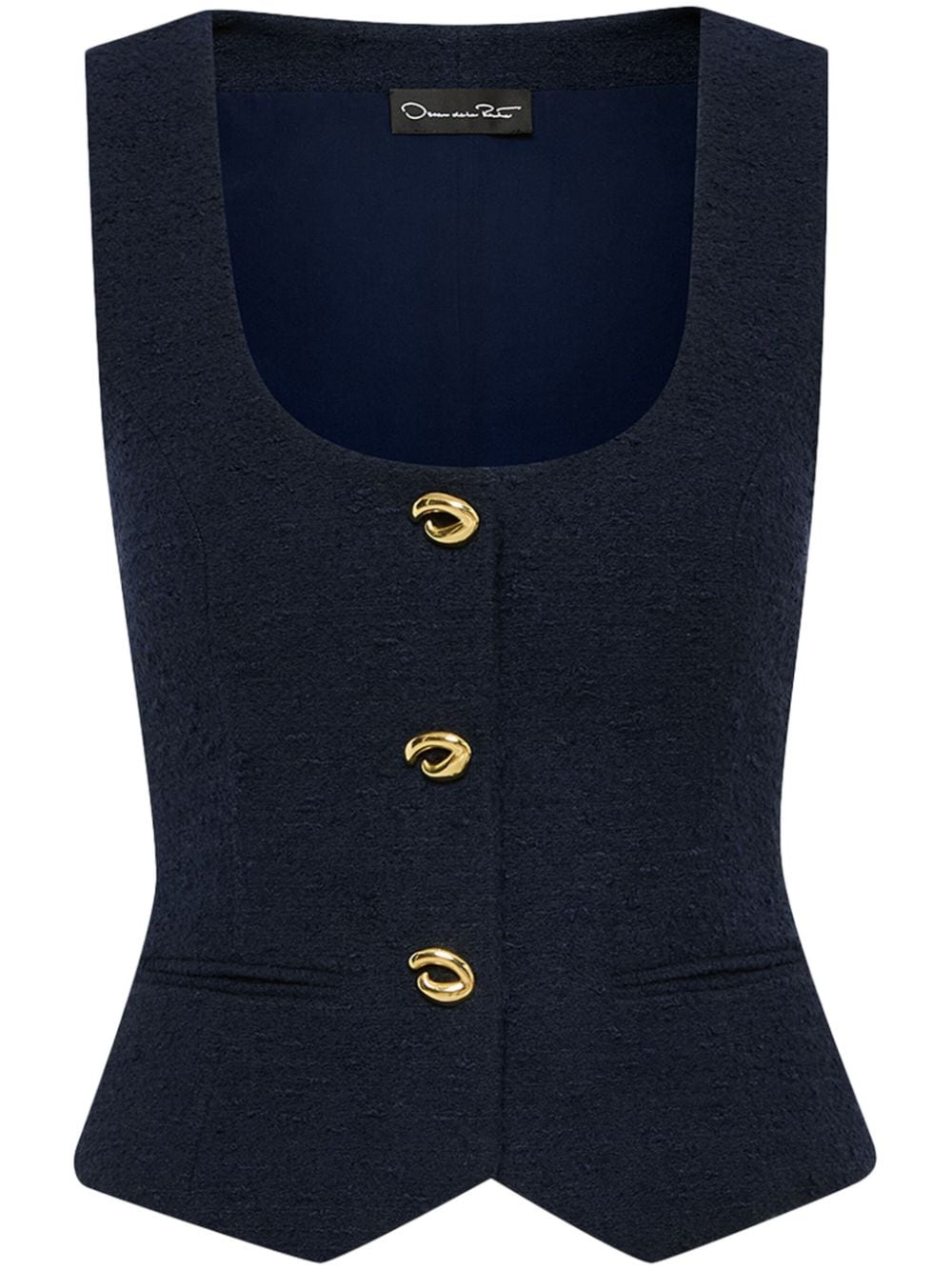 Shop Oscar De La Renta O Button Tweed Vest In 蓝色