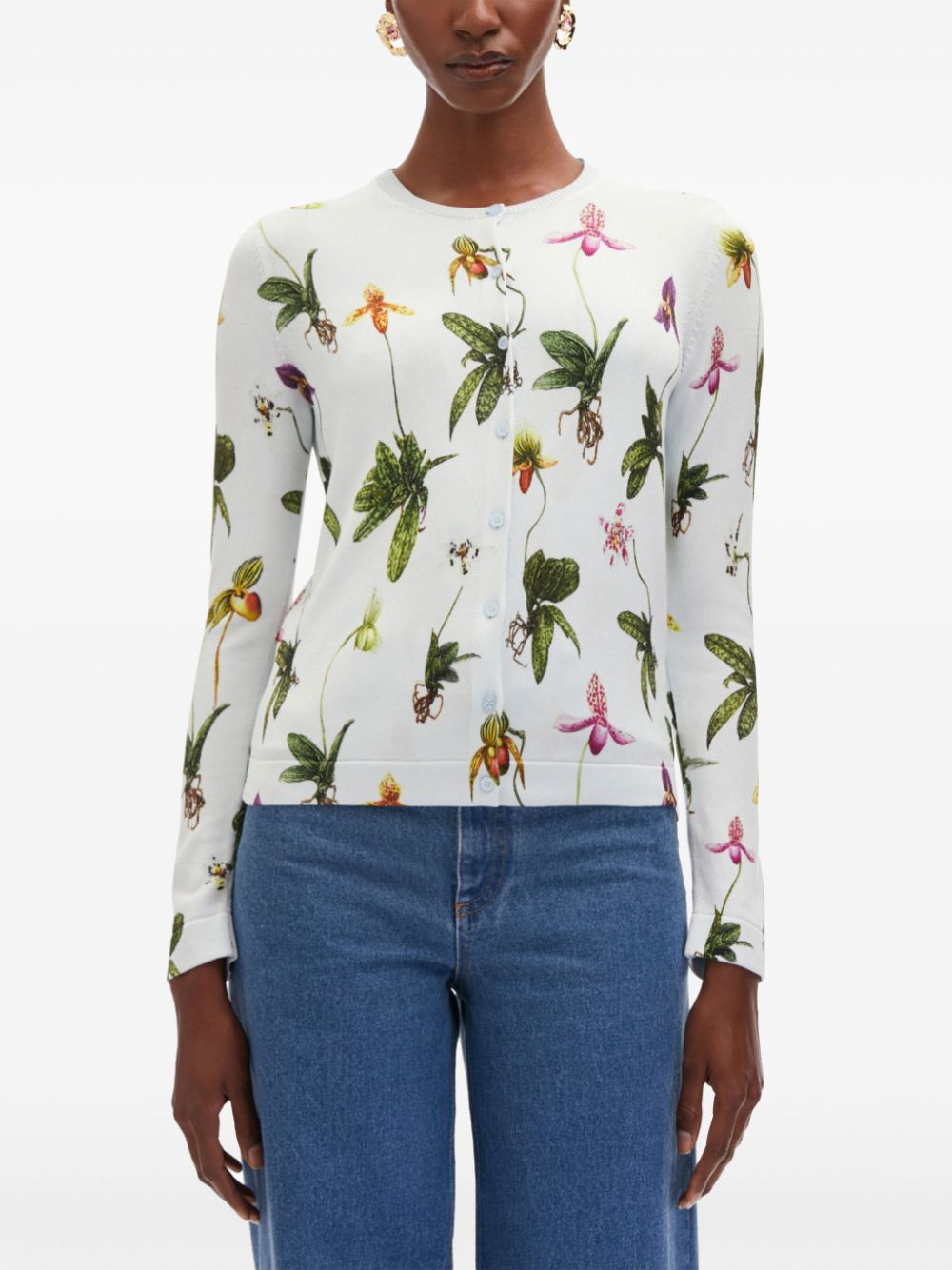 OSCAR DE LA RENTA ORCHID-PRINT CARDIGAN 