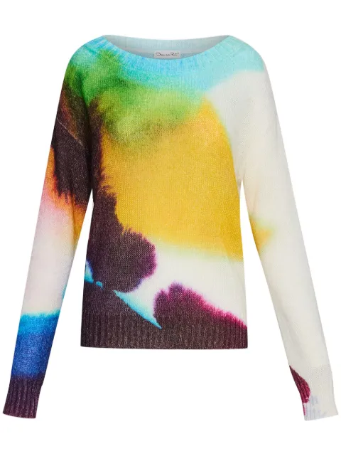 Oscar de la Renta Abstract Watercolor sweater
