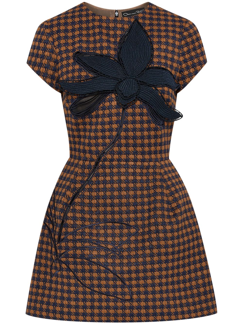 Orchid embroidered check tweed dress