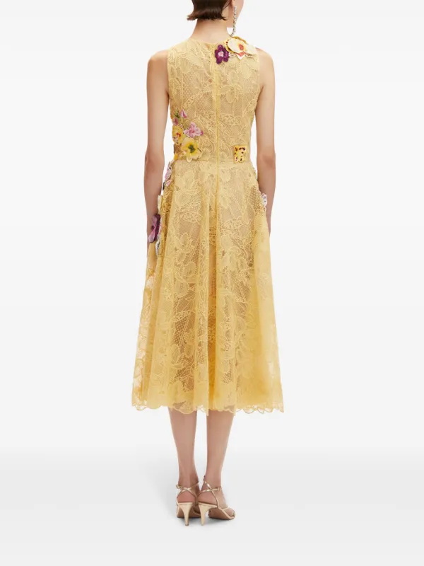 oscar de la renta orchid embroidered cocktail dress Orchid embroidered guipure lace midi dress in black - Oscar De La Renta