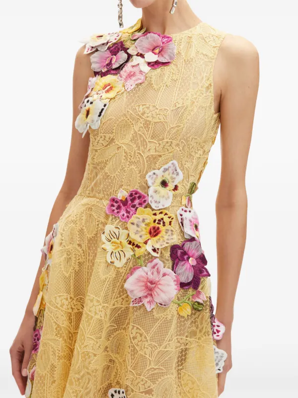 oscar de la renta orchid embroidered cocktail dress Oscar De La Renta
