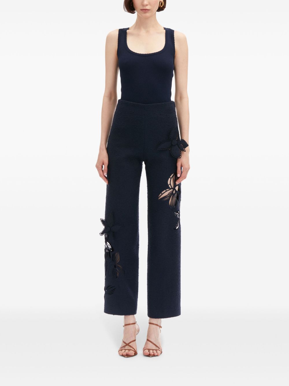 OSCAR DE LA RENTA ORCHID EMBROIDERED TWEED TROUSERS