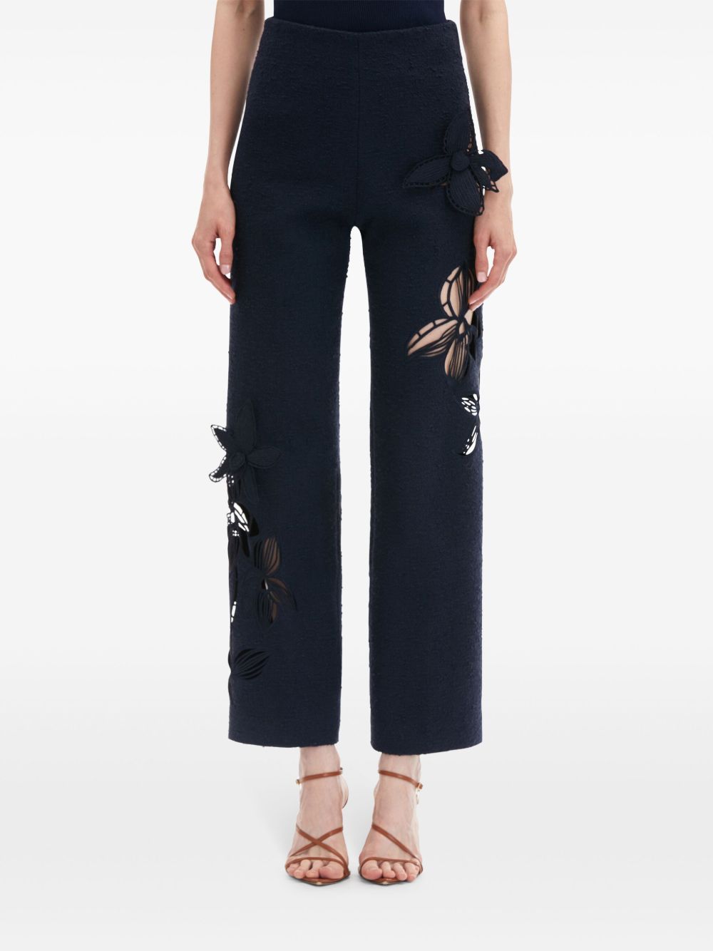 OSCAR DE LA RENTA ORCHID EMBROIDERED TWEED TROUSERS