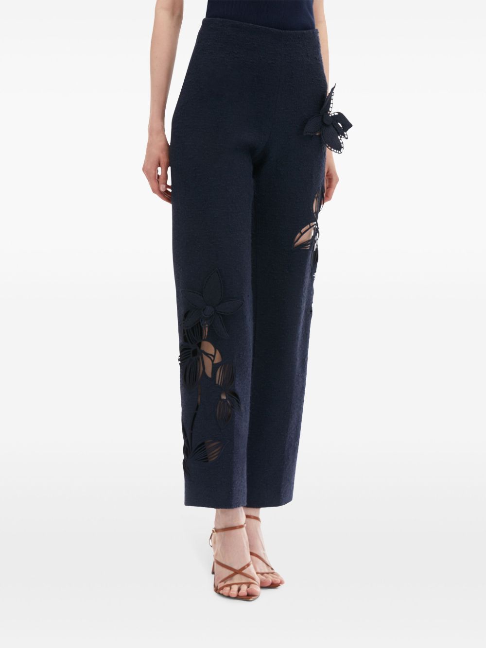 OSCAR DE LA RENTA ORCHID EMBROIDERED TWEED TROUSERS