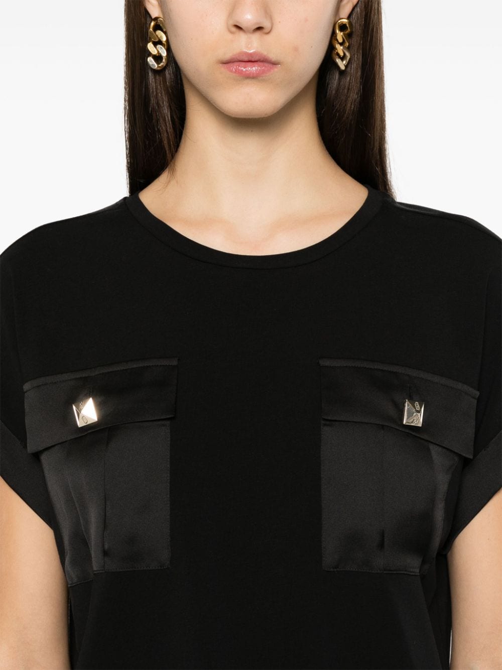 Shop Liu •jo Chest-pockets T-shirt In Schwarz