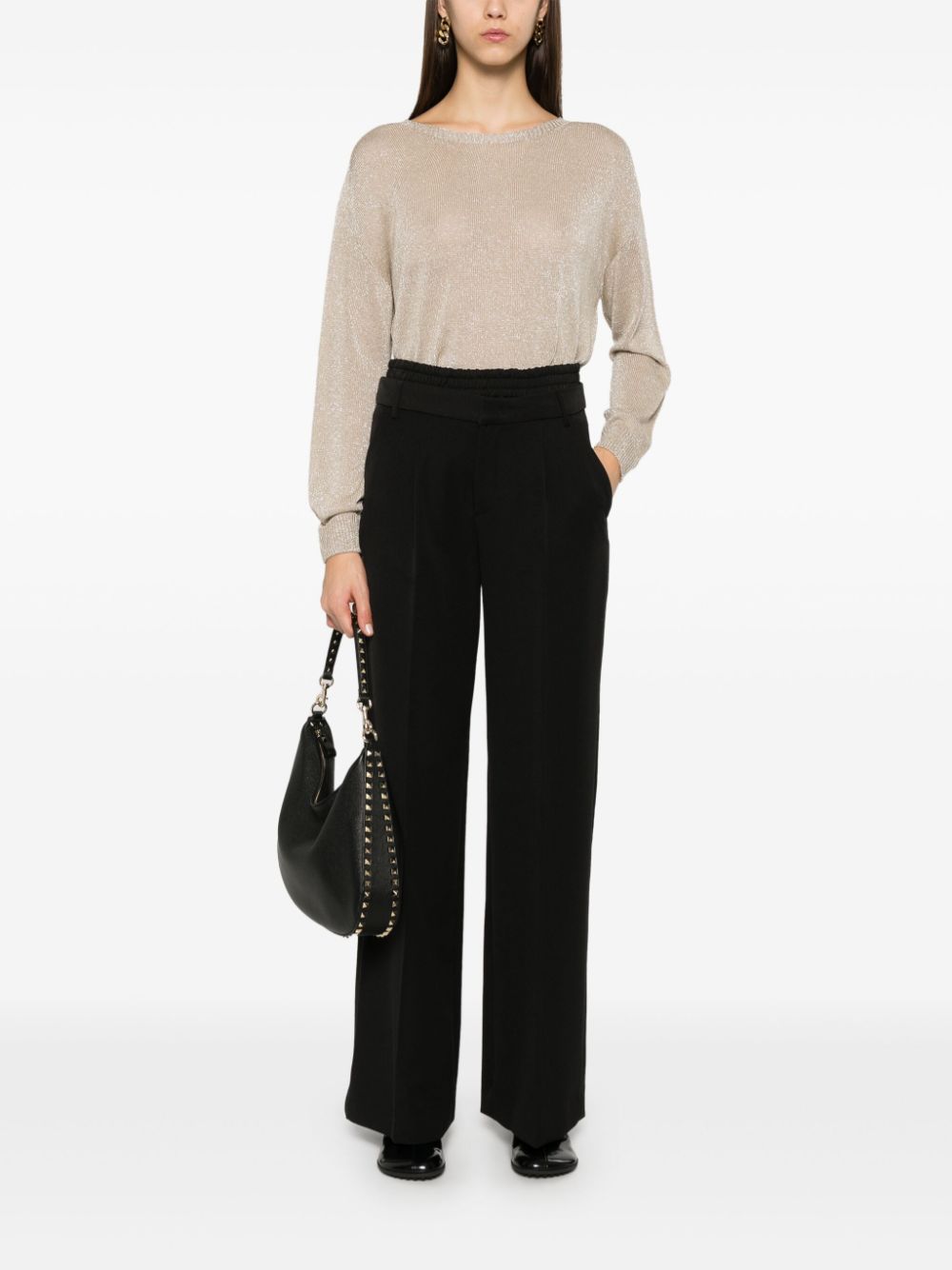 Shop Liu •jo Layered-effect Straight-leg Trousers In Black