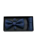 Moustache patterned-jacquard bow tie set - Blue