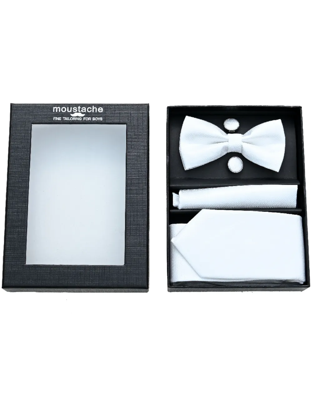 Moustache Tie Set In White