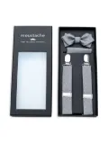 Moustache dotted suspenders set - Grey