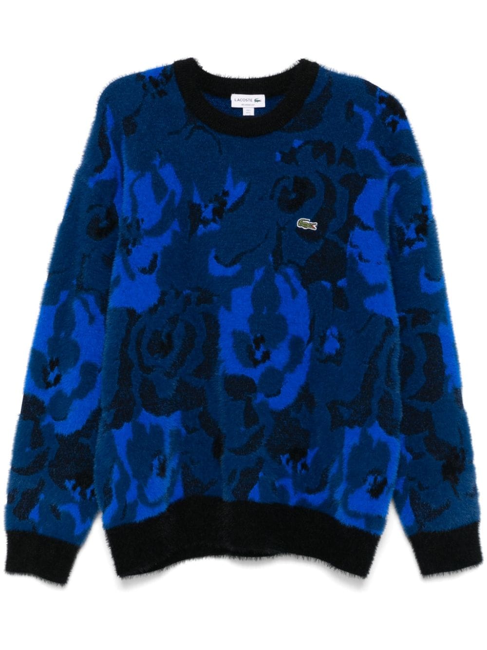 Shop Lacoste Floral-pattern Jacquard Sweater In Blue