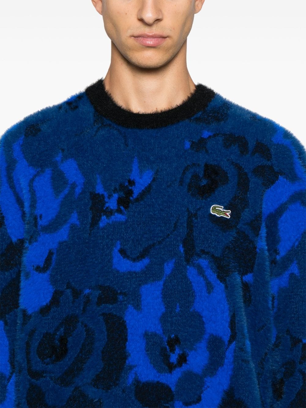 Shop Lacoste Floral-pattern Jacquard Sweater In Blue