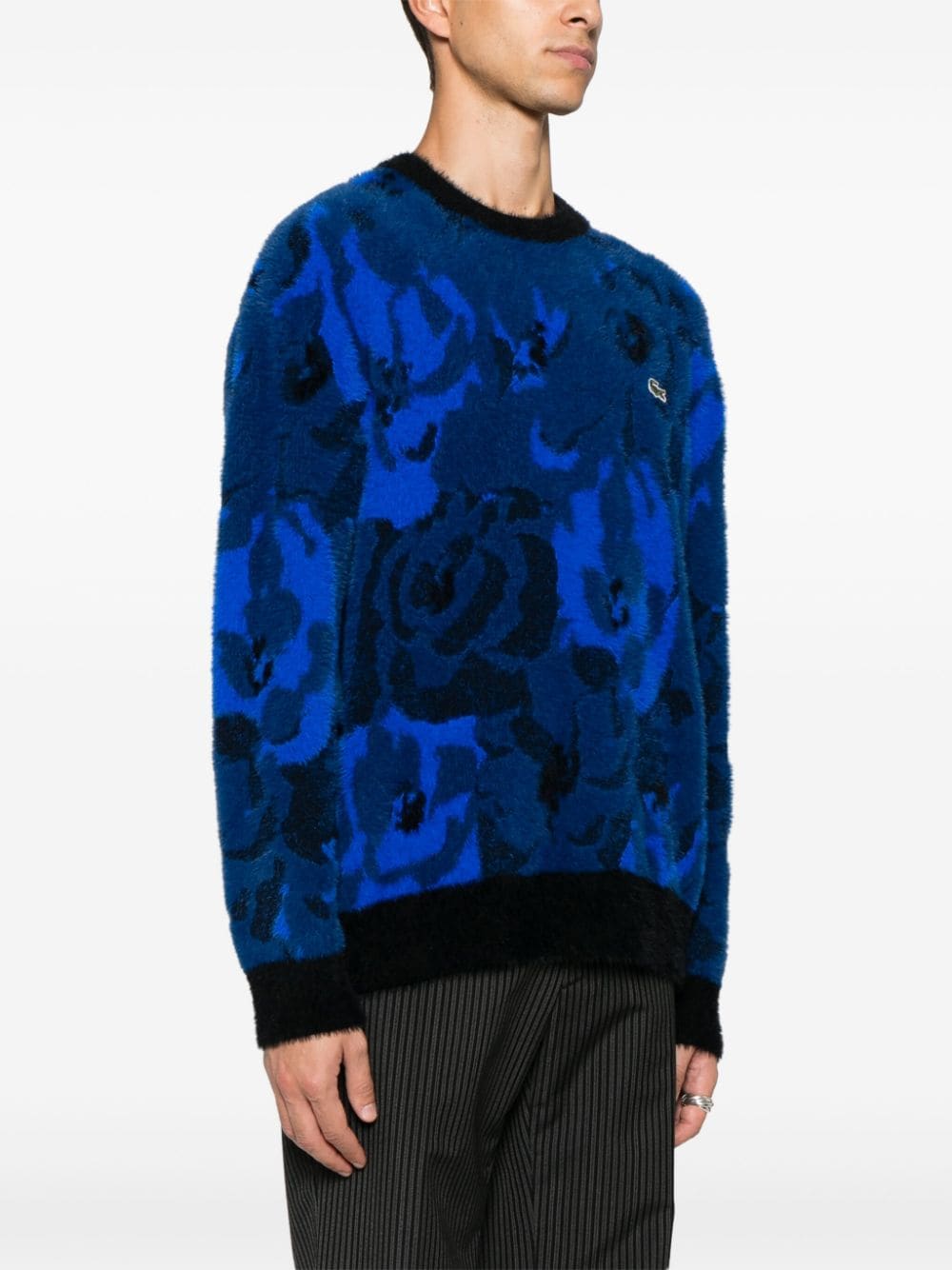 Shop Lacoste Floral-pattern Jacquard Sweater In Blue