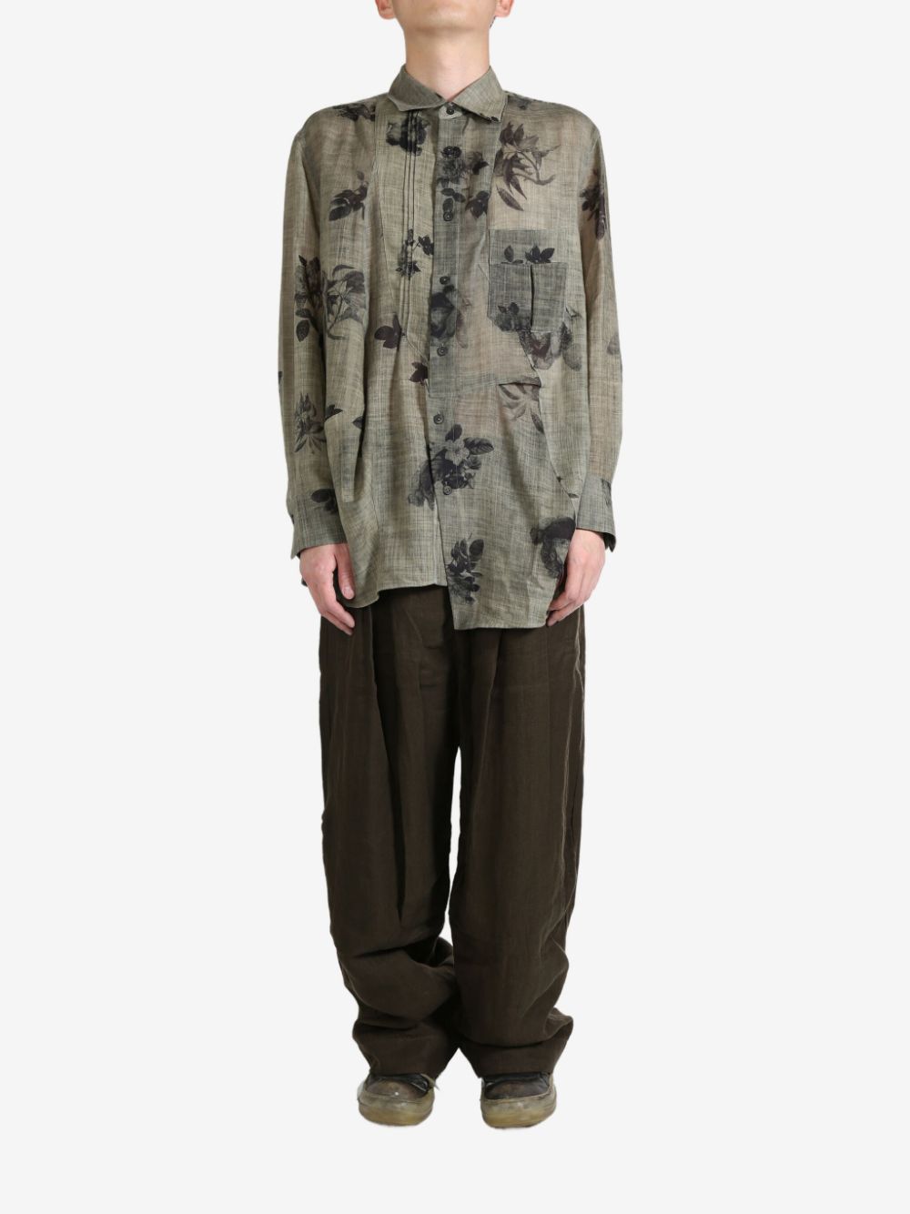 Shop Ziggy Chen Floral-print Pleated Shirt In Neutrals