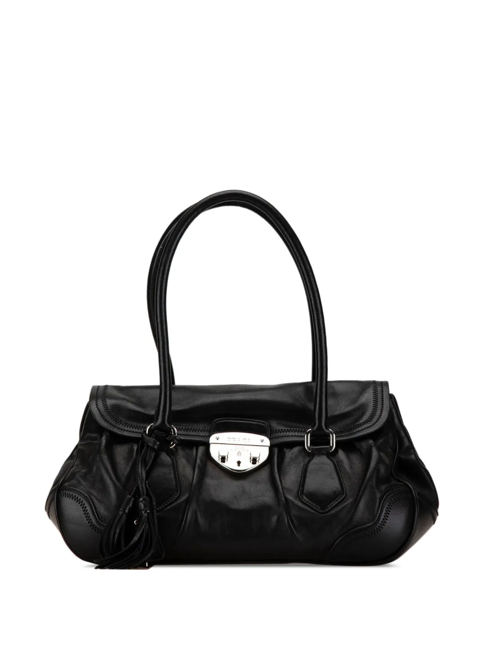 Prada Pre Owned 2010 2023 Leather Sound Lock Shoulder Bag Black FARFETCH AO