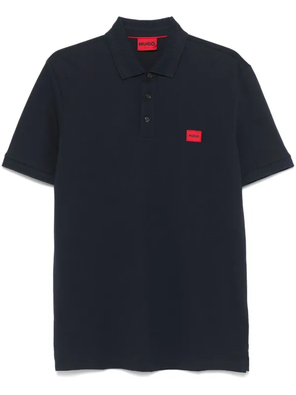 HUGO logo-patch cotton-piqué Polo Shirt Blue FARFETCH