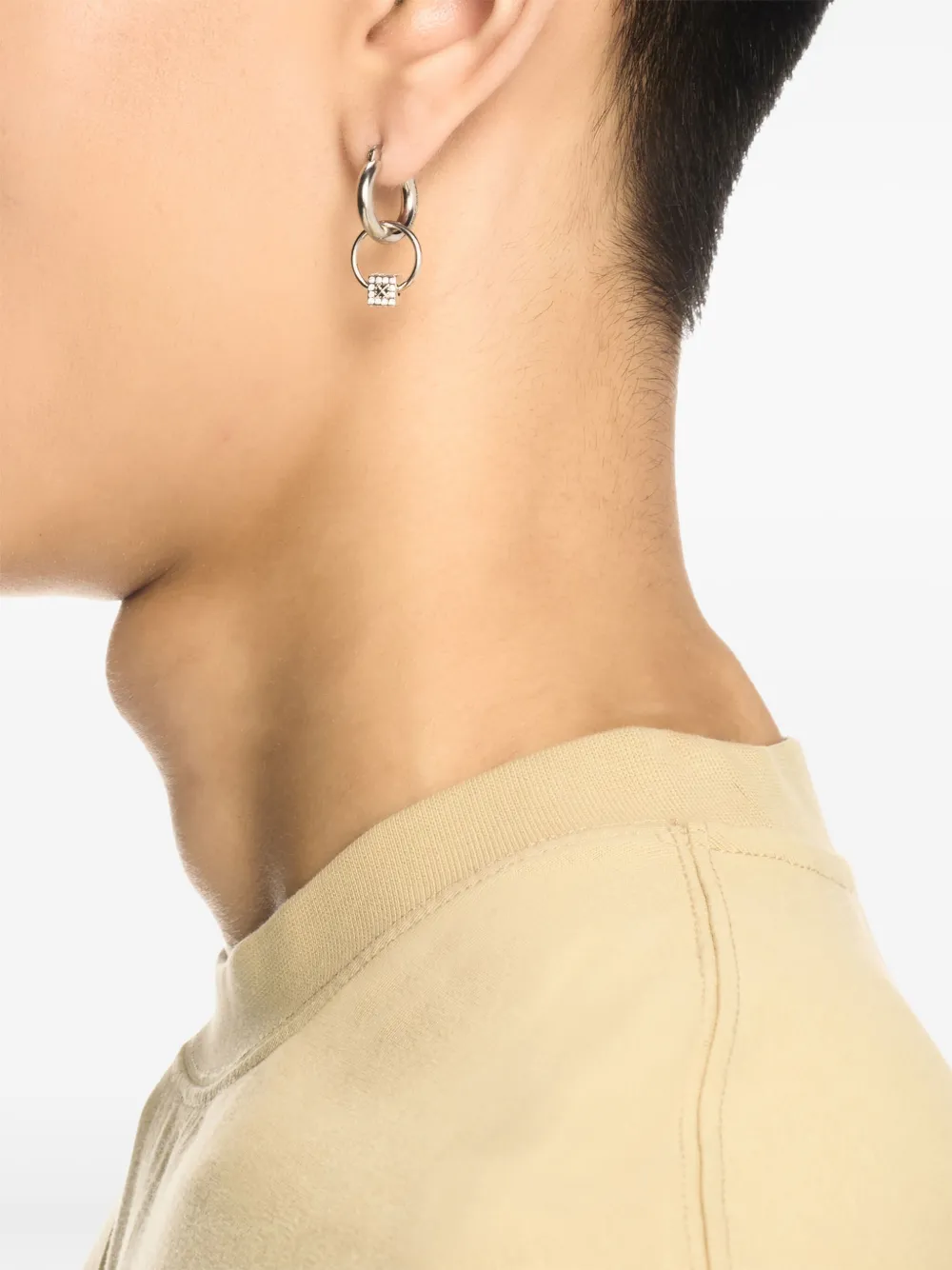 Off-white Mini Dice Single Hoop Earring In Silver
