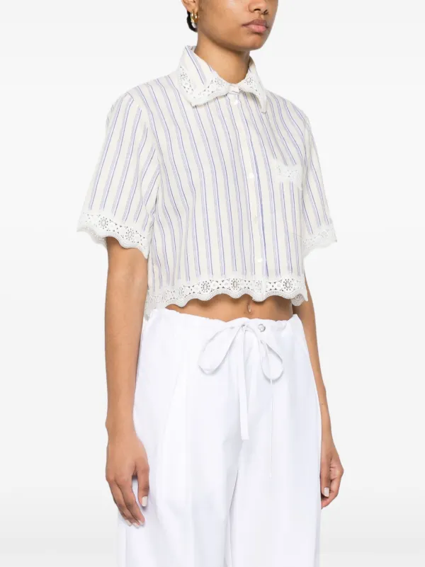 関税・送料込み!【国内発送】SANDRO Striped Crop トップス SANDRO Striped Crop Top | Blue | FARFETCH