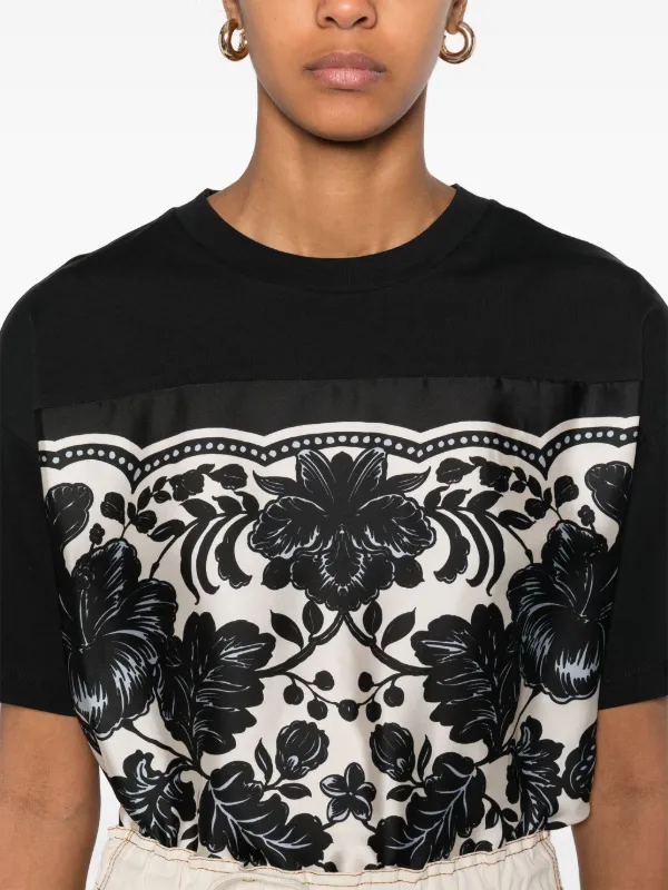 【SANDRO】 Floral Embroidery Tee Floral embroidery T-shirt black / gray For Women | Sandro Paris