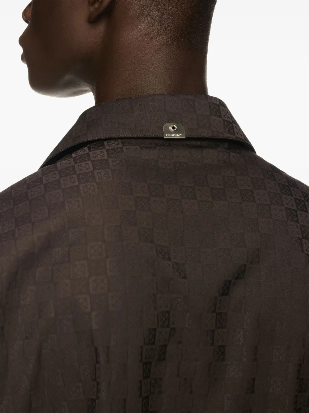 Off-White Damier Cot overhemd met jacquard Bruin