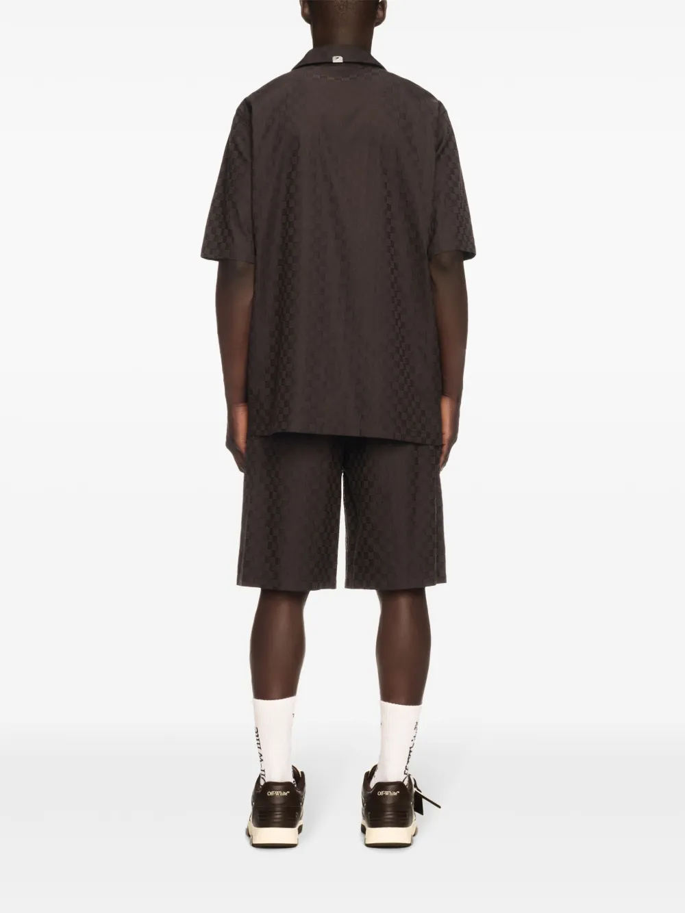 Off-White Damier Cot overhemd met jacquard Bruin