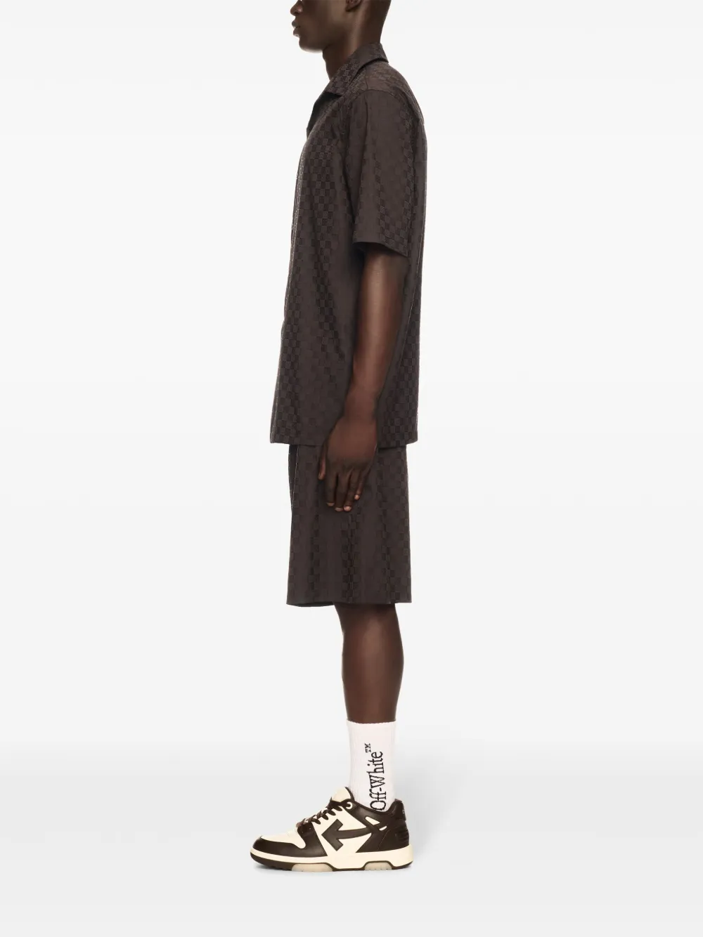 Off-White Damier Cot overhemd met jacquard Bruin
