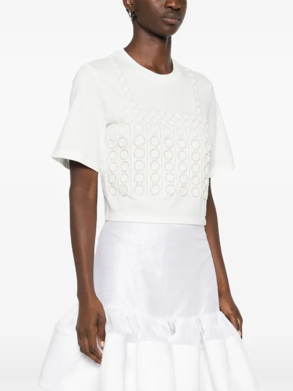 ＊人気＊ SANDRO  ビーズ クロップド Tシャツ SANDRO ビーズ クロップド Tシャツ | ホワイト | FARFETCH JP
