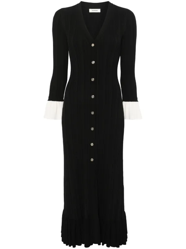 SANDRO Ruffled Midi Dress Black FARFETCH NG