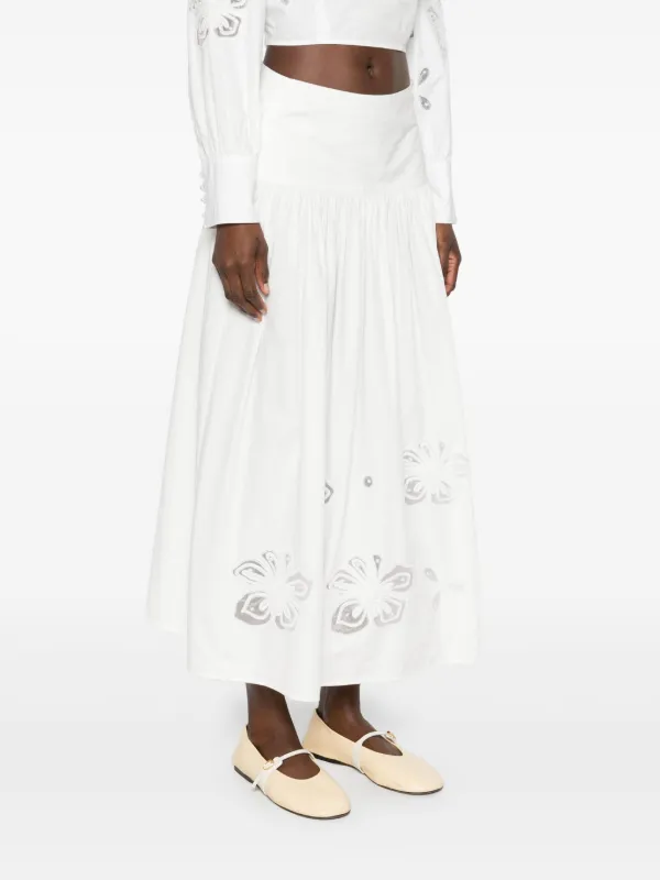 SANDRO floral-embroidered Midi Skirt | White | FARFETCH