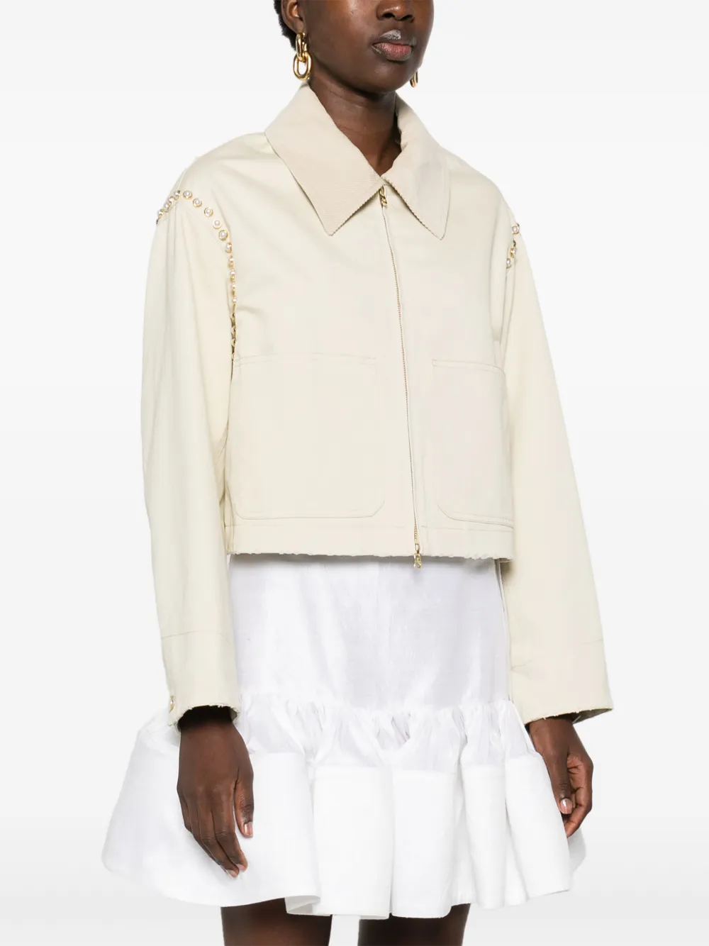 SANDRO Jack met ribfluwelen kraag Beige