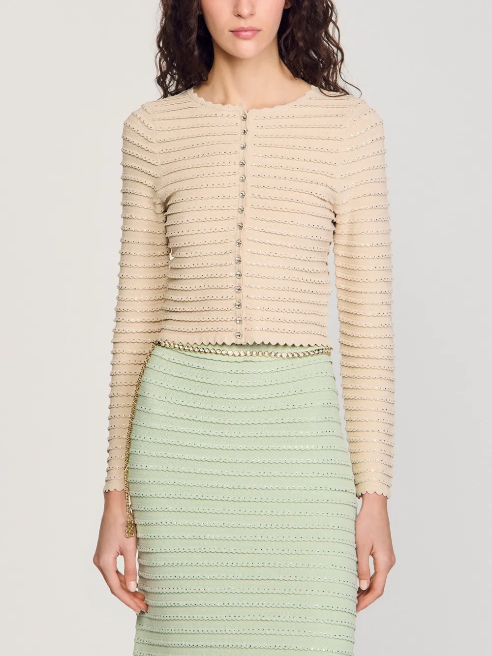 SANDRO Button-up vest met gewelfde afwerking Beige