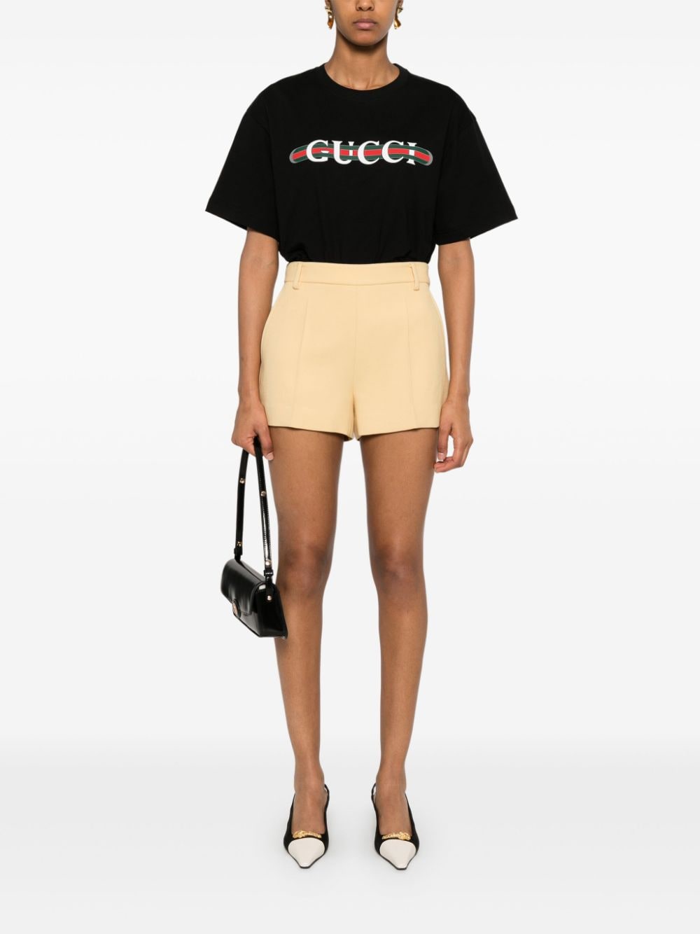 Shop Gucci Printed Cotton T-shirt In Black