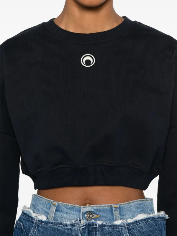 MARINE SERRE ブラック クロップド スウェットシャツ