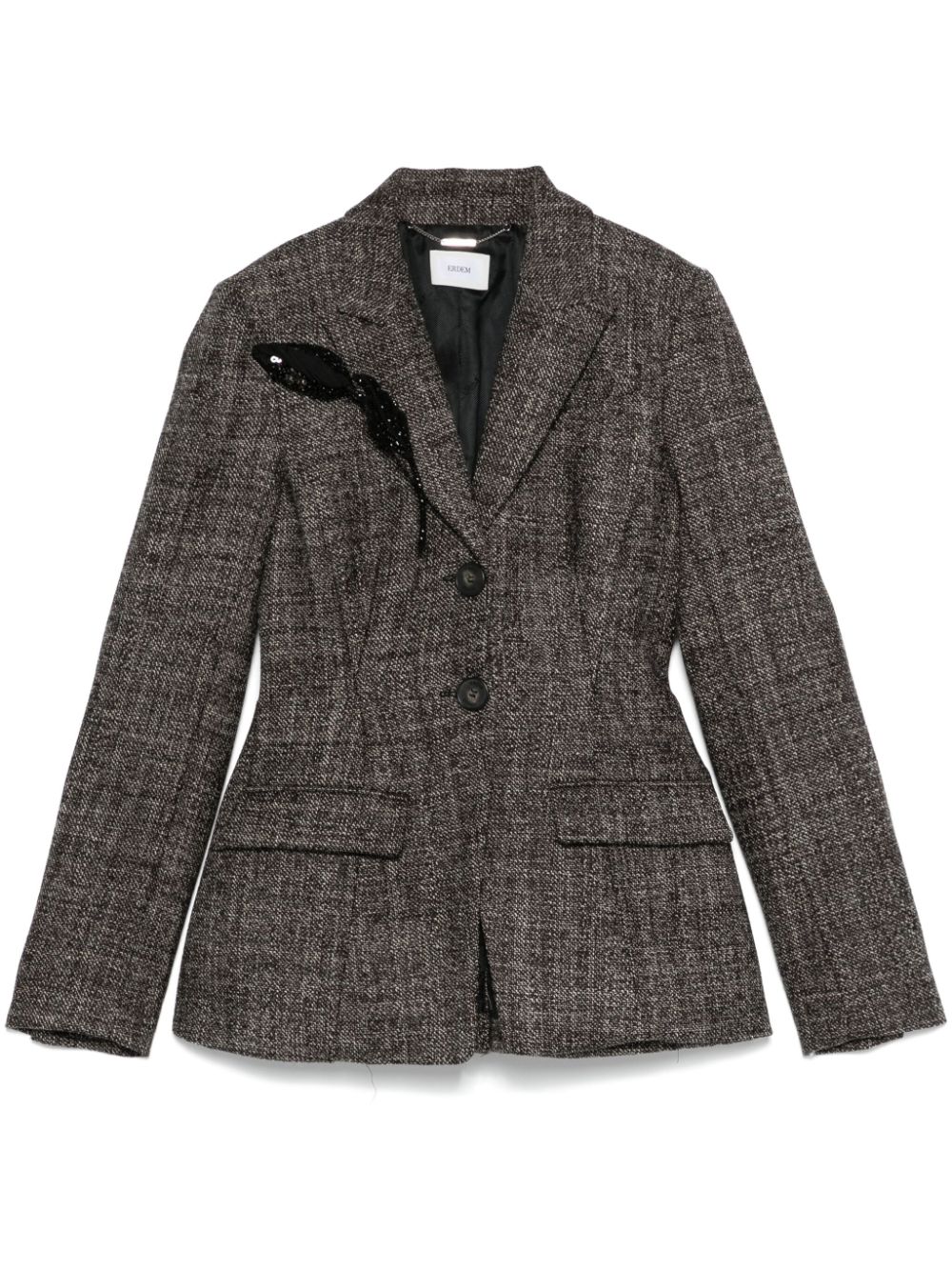 Shop Erdem Rose-brooch Blazer In Brown