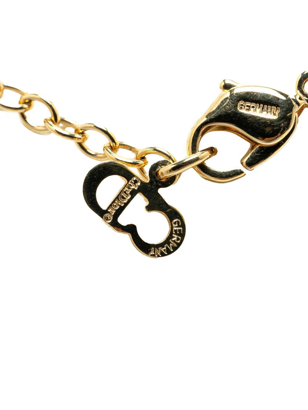 Christian Dior Pre-Owned 2000s vergulde halsketting met stras en logo-hanger - Goud