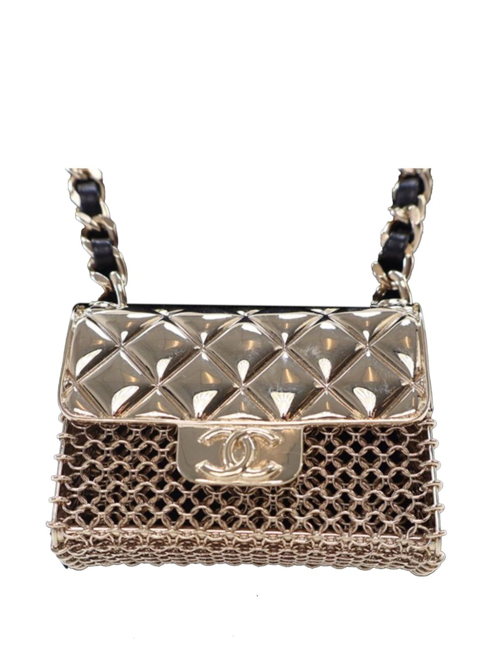 CHANEL Pre-Owned 2021 Leather and Gold Plated Classic Flap Bag Pendant costume necklace