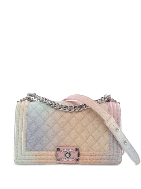 CHANEL 2018 Medium Quilted Caviar Rainbow Boy Flap crossbody bag Women