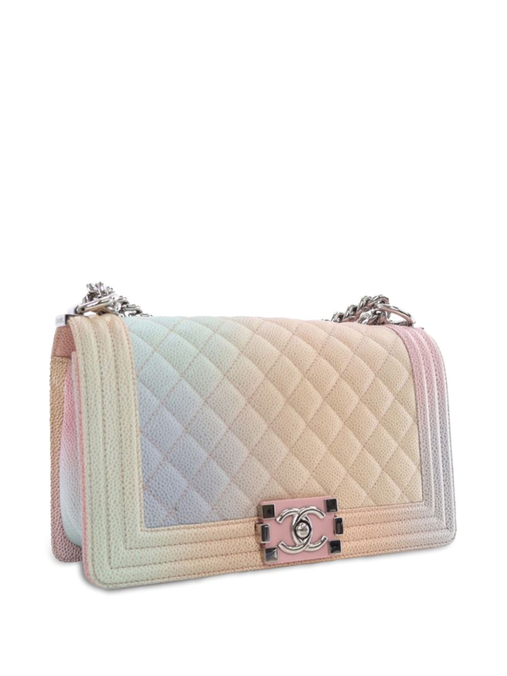 Affordable HOT SALE CHANEL 2018 Medium Quilted Caviar Rainbow Boy Flap crossbody bag Women